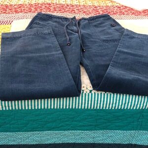 Lauren Ralph Lauren navy denim pants with large front and back pockets.